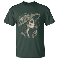 Vintage Dia de los Muertos Catrina Portrait Graphic T Shirt Gothic Sugar Skull Woman Blowing Dandelion