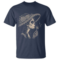 Vintage Dia de los Muertos Catrina Portrait Graphic T Shirt Gothic Sugar Skull Woman Blowing Dandelion
