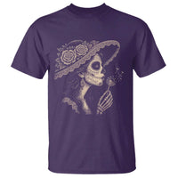 Vintage Dia de los Muertos Catrina Portrait Graphic T Shirt Gothic Sugar Skull Woman Blowing Dandelion