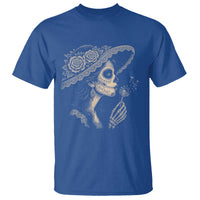Vintage Dia de los Muertos Catrina Portrait Graphic T Shirt Gothic Sugar Skull Woman Blowing Dandelion