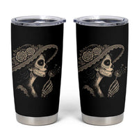Vintage Dia de los Muertos Catrina Portrait Graphic Tumbler Cup Gothic Sugar Skull Woman Blowing Dandelion