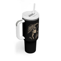 Vintage Dia de los Muertos Catrina Portrait Graphic Tumbler With Handle Gothic Sugar Skull Woman Blowing Dandelion