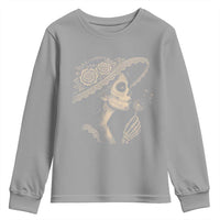 Vintage Dia de los Muertos Catrina Portrait Graphic Youth Sweatshirt Gothic Sugar Skull Woman Blowing Dandelion