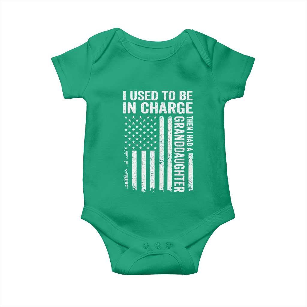 Patriotic American Flag Grandfather Pride Baby Onesie I Used To Be In Charge Granddaughter Funny Grandpas Girls Distressed USA Style