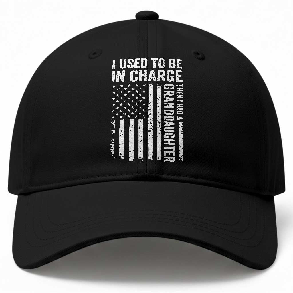Patriotic American Flag Grandfather Pride Baseball Cap I Used To Be In Charge Granddaughter Funny Grandpas Girls Distressed USA Style