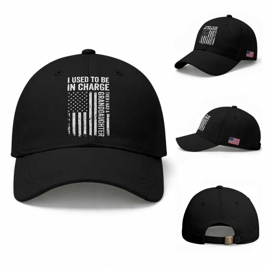 Patriotic American Flag Grandfather Pride Baseball Cap I Used To Be In Charge Granddaughter Funny Grandpas Girls Distressed USA Style