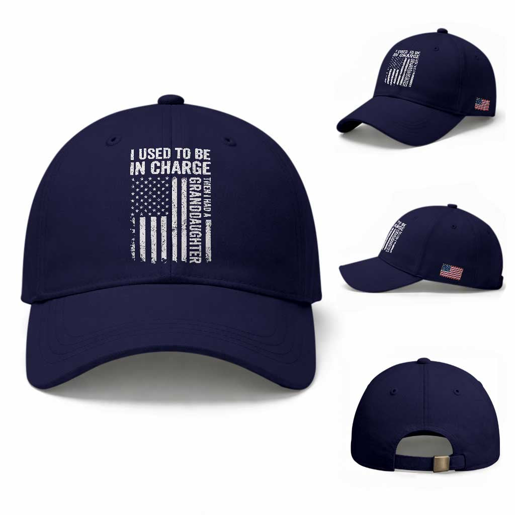 Patriotic American Flag Grandfather Pride Baseball Cap I Used To Be In Charge Granddaughter Funny Grandpas Girls Distressed USA Style