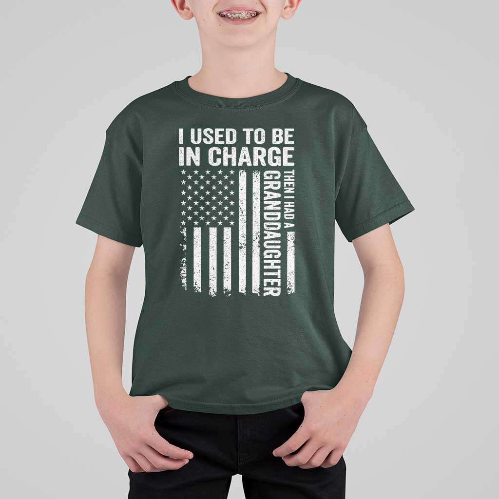Patriotic American Flag Grandfather Pride T Shirt For Kid I Used To Be In Charge Granddaughter Funny Grandpas Girls Distressed USA Style