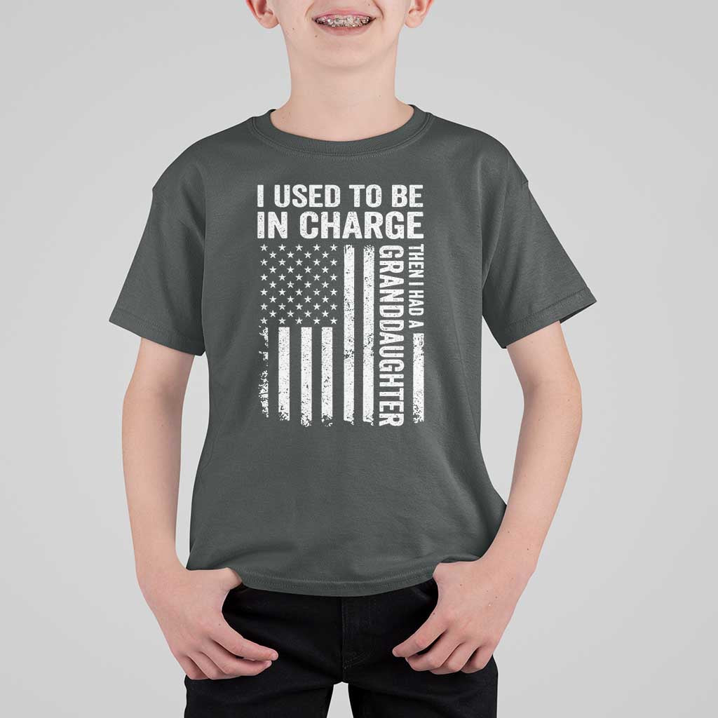 Patriotic American Flag Grandfather Pride T Shirt For Kid I Used To Be In Charge Granddaughter Funny Grandpas Girls Distressed USA Style