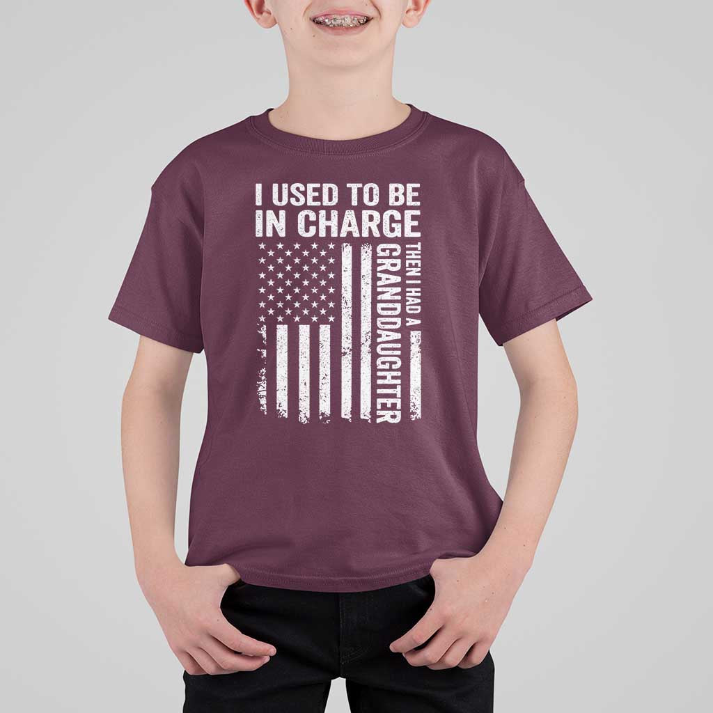 Patriotic American Flag Grandfather Pride T Shirt For Kid I Used To Be In Charge Granddaughter Funny Grandpas Girls Distressed USA Style