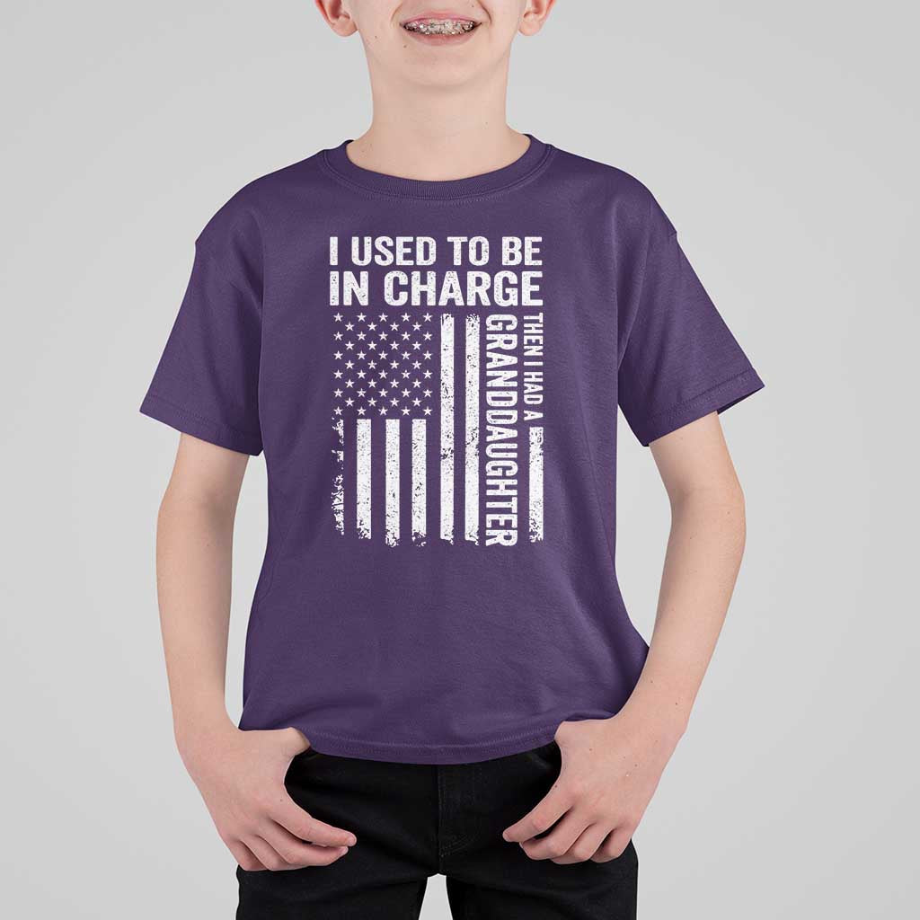 Patriotic American Flag Grandfather Pride T Shirt For Kid I Used To Be In Charge Granddaughter Funny Grandpas Girls Distressed USA Style
