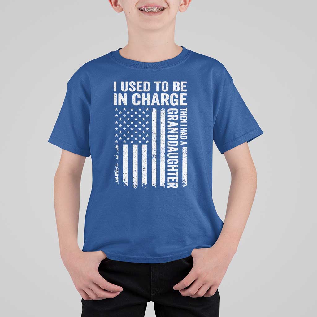 Patriotic American Flag Grandfather Pride T Shirt For Kid I Used To Be In Charge Granddaughter Funny Grandpas Girls Distressed USA Style