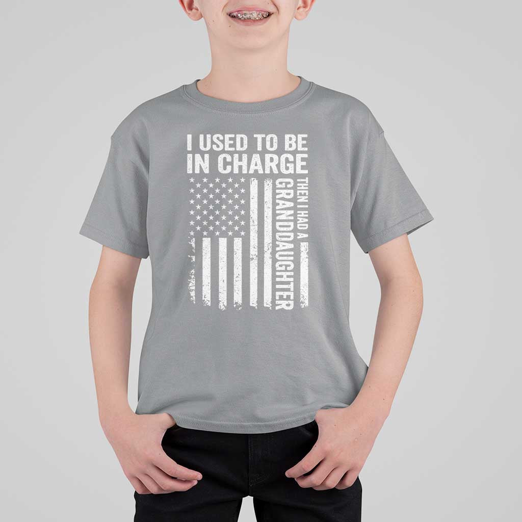 Patriotic American Flag Grandfather Pride T Shirt For Kid I Used To Be In Charge Granddaughter Funny Grandpas Girls Distressed USA Style
