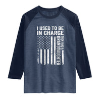 Patriotic American Flag Grandfather Pride Raglan Shirt I Used To Be In Charge Granddaughter Funny Grandpas Girls Distressed USA Style