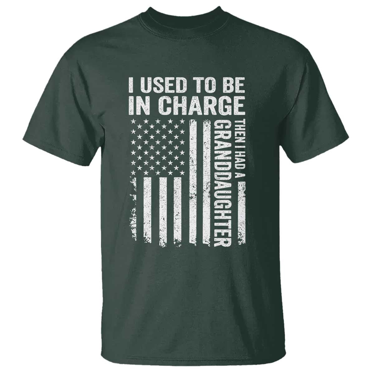 Patriotic American Flag Grandfather Pride T Shirt I Used To Be In Charge Granddaughter Funny Grandpas Girls Distressed USA Style