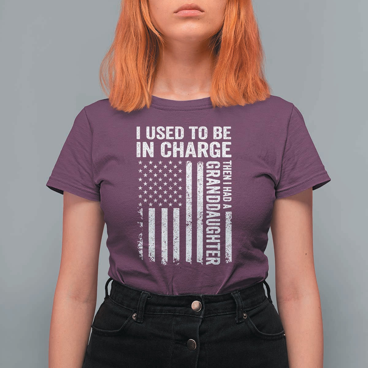 Patriotic American Flag Grandfather Pride T Shirt For Women I Used To Be In Charge Granddaughter Funny Grandpas Girls Distressed USA Style