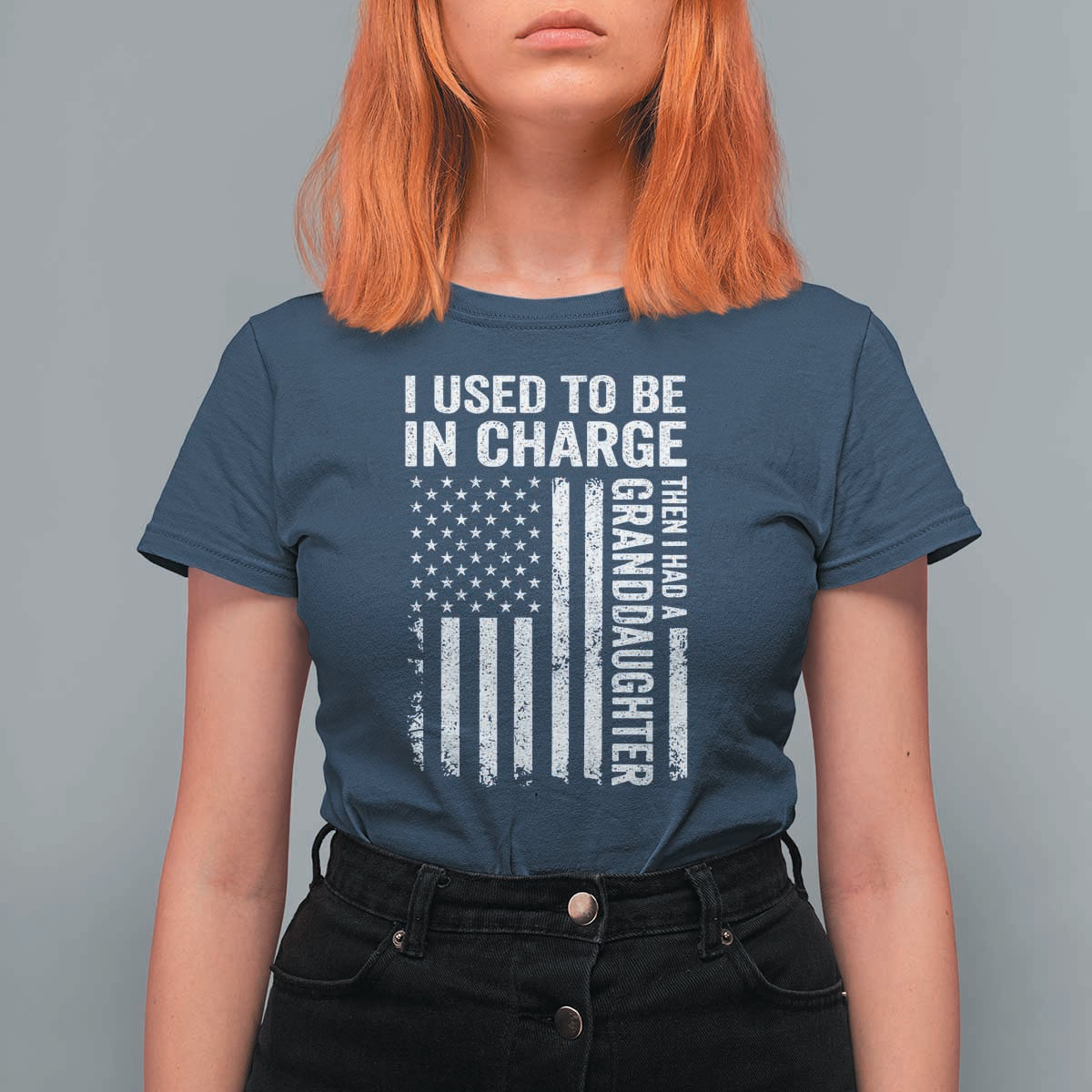 Patriotic American Flag Grandfather Pride T Shirt For Women I Used To Be In Charge Granddaughter Funny Grandpas Girls Distressed USA Style