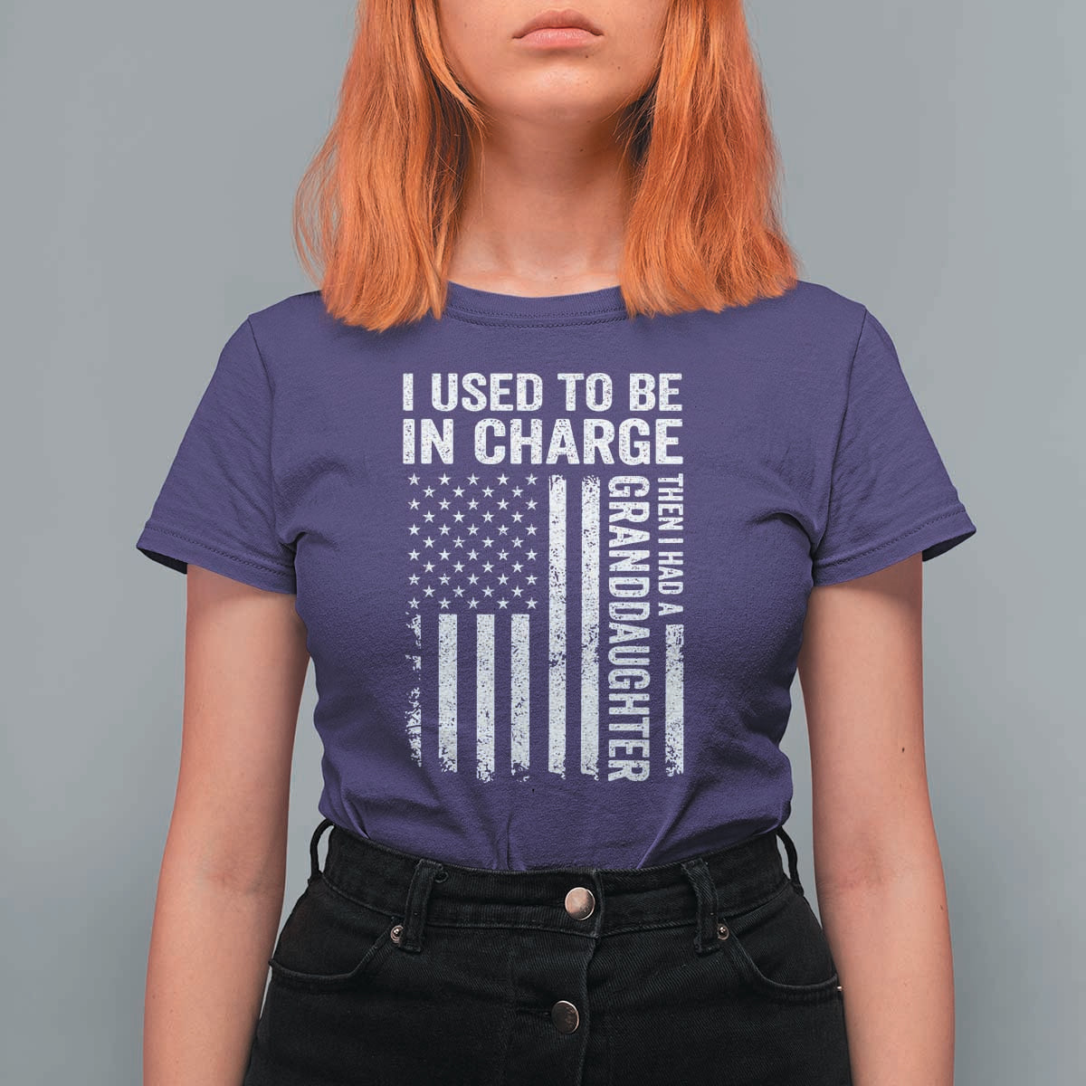 Patriotic American Flag Grandfather Pride T Shirt For Women I Used To Be In Charge Granddaughter Funny Grandpas Girls Distressed USA Style