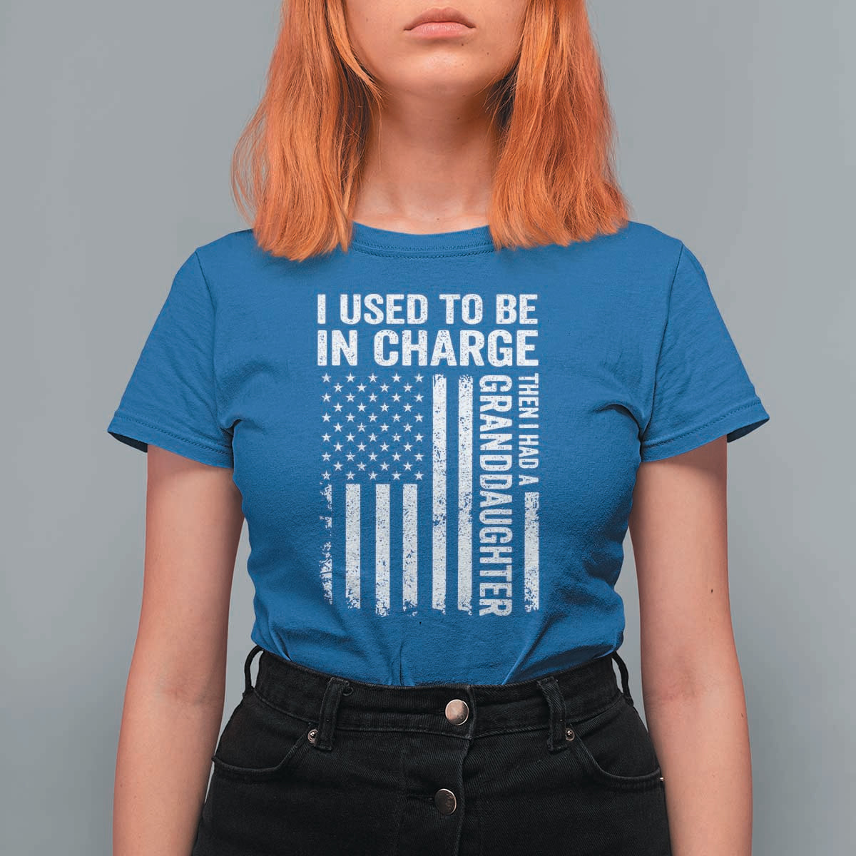 Patriotic American Flag Grandfather Pride T Shirt For Women I Used To Be In Charge Granddaughter Funny Grandpas Girls Distressed USA Style