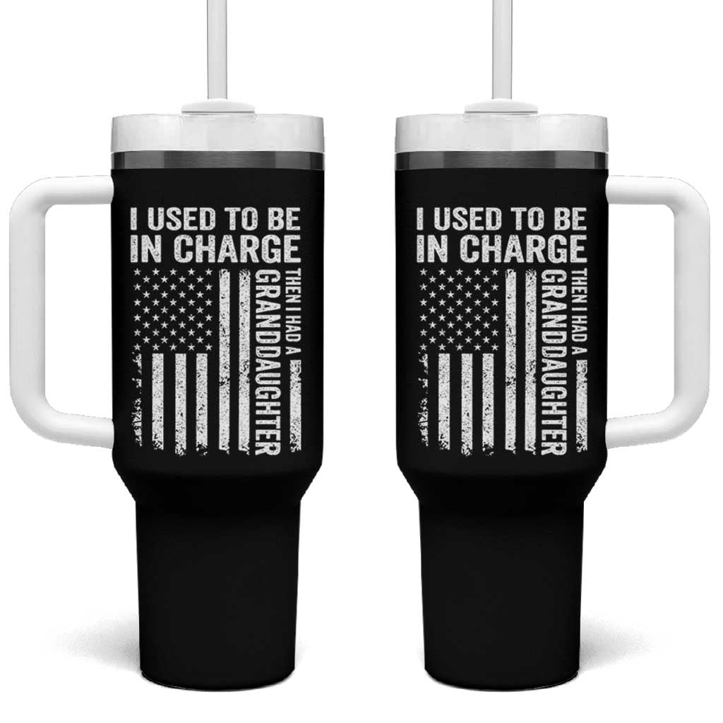 Patriotic American Flag Grandfather Pride Tumbler With Handle I Used To Be In Charge Granddaughter Funny Grandpas Girls Distressed USA Style