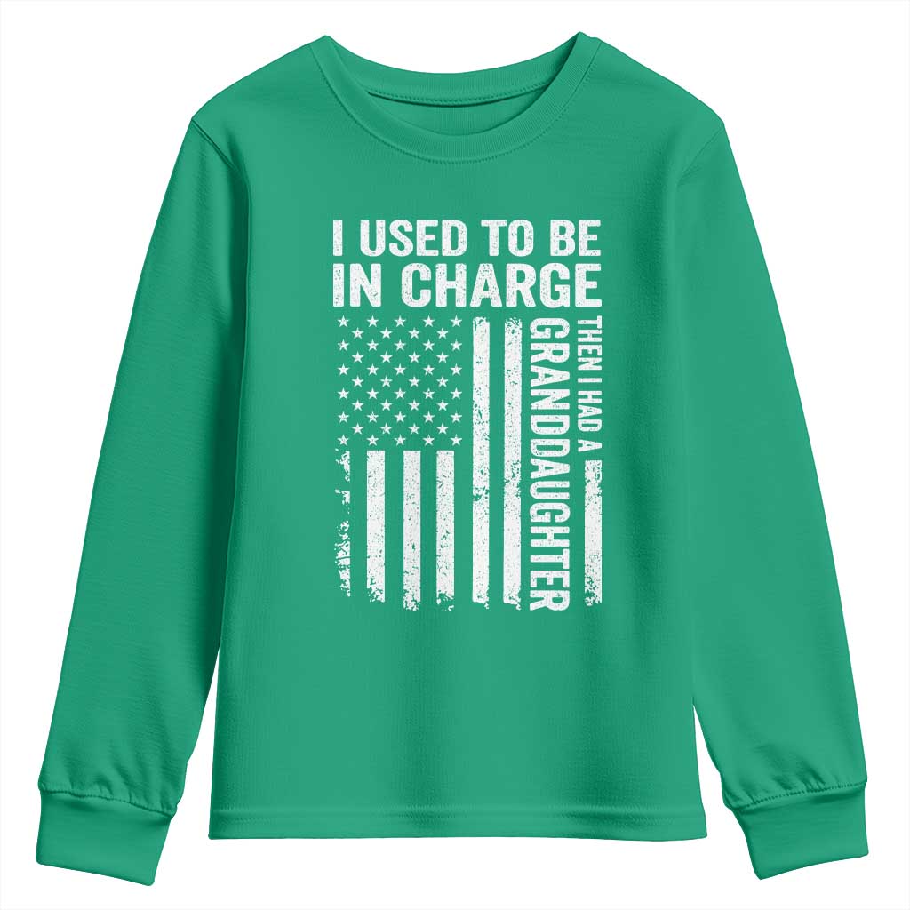Patriotic American Flag Grandfather Pride Youth Sweatshirt I Used To Be In Charge Granddaughter Funny Grandpas Girls Distressed USA Style
