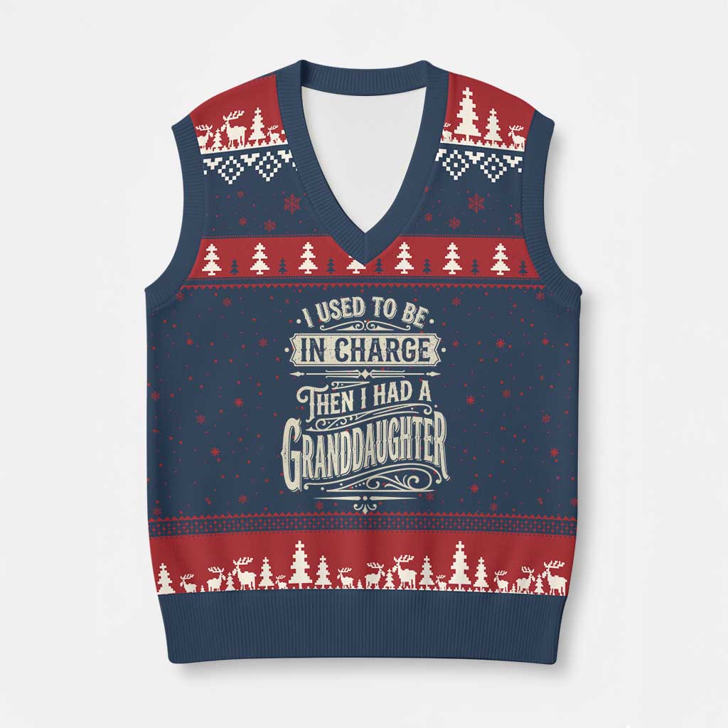 Vintage Style Western Funny Grandpas Girls V-Neck Knit Sweater Vest I Used To Be In Charge Then I Had A Granddaughter Retro Look