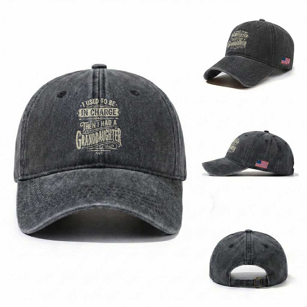 Vintage Style Western Funny Grandpas Girls Washed Cotton Baseball Cap I Used To Be In Charge Then I Had A Granddaughter Retro Look