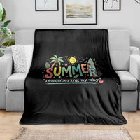 Summer Remembering My Why Throw Blanket Cute Tropical Beach Palm Tree Surfboard Teacher Graphic