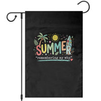 Summer Remembering My Why Garden Flag Cute Tropical Beach Palm Tree Surfboard Teacher Graphic