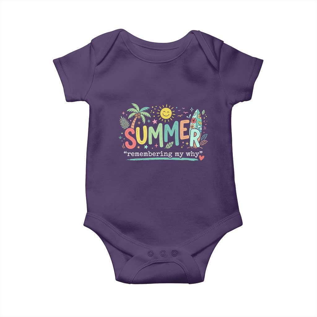Summer Remembering My Why Baby Onesie Cute Tropical Beach Palm Tree Surfboard Teacher Graphic