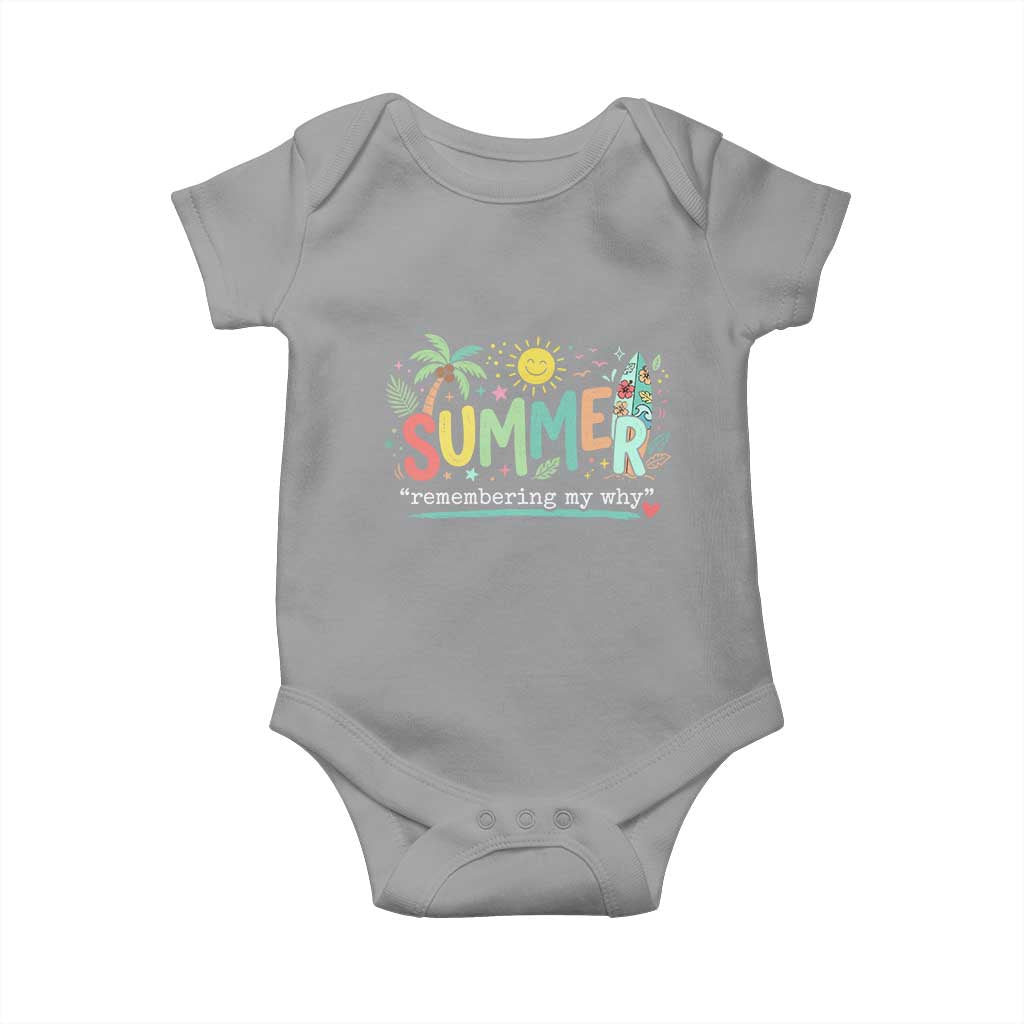 Summer Remembering My Why Baby Onesie Cute Tropical Beach Palm Tree Surfboard Teacher Graphic