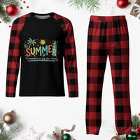 Summer Remembering My Why Plaid Pajama Set Cute Tropical Beach Palm Tree Surfboard Teacher Graphic