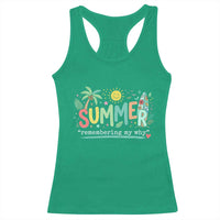 Summer Remembering My Why Racerback Tank Top Cute Tropical Beach Palm Tree Surfboard Teacher Graphic