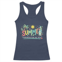 Summer Remembering My Why Racerback Tank Top Cute Tropical Beach Palm Tree Surfboard Teacher Graphic