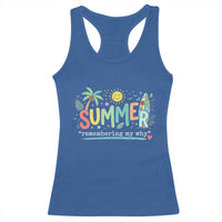 Summer Remembering My Why Racerback Tank Top Cute Tropical Beach Palm Tree Surfboard Teacher Graphic