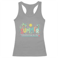 Summer Remembering My Why Racerback Tank Top Cute Tropical Beach Palm Tree Surfboard Teacher Graphic