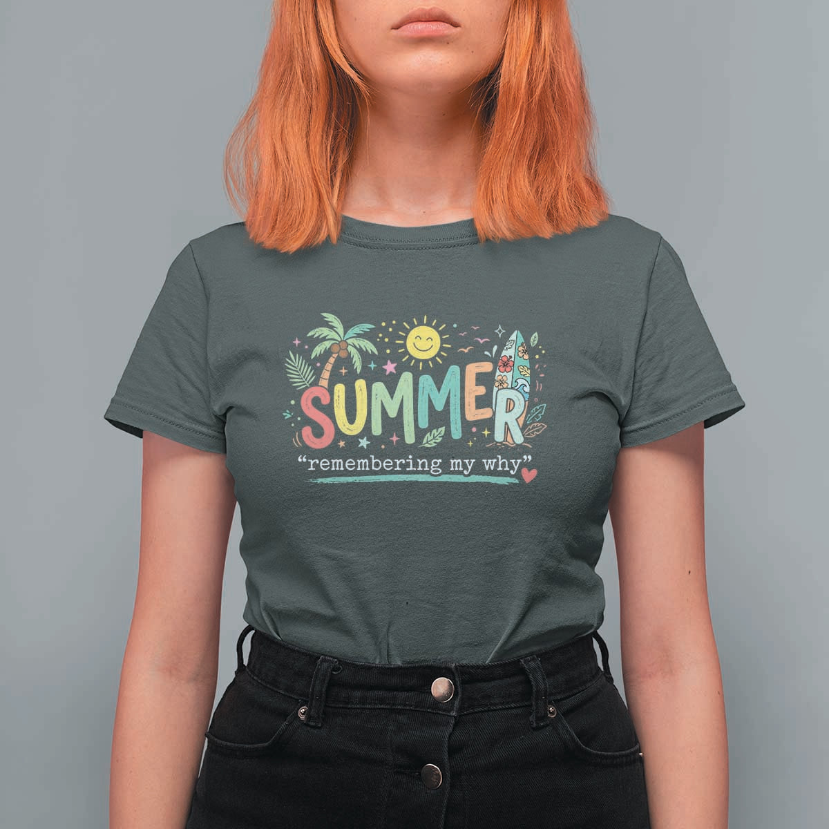 Summer Remembering My Why T Shirt For Women Cute Tropical Beach Palm Tree Surfboard Teacher Graphic