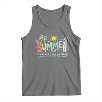 Summer Remembering My Why Tank Top Cute Tropical Beach Palm Tree Surfboard Teacher Graphic