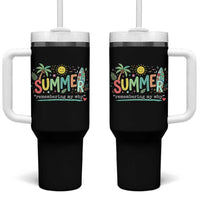 Summer Remembering My Why Tumbler With Handle Cute Tropical Beach Palm Tree Surfboard Teacher Graphic