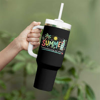 Summer Remembering My Why Tumbler With Handle Cute Tropical Beach Palm Tree Surfboard Teacher Graphic