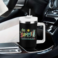 Summer Remembering My Why Tumbler With Handle Cute Tropical Beach Palm Tree Surfboard Teacher Graphic