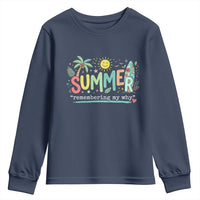 Summer Remembering My Why Youth Sweatshirt Cute Tropical Beach Palm Tree Surfboard Teacher Graphic