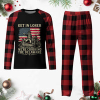 Get In Loser We're Crossing The Delaware Vintage Plaid Pajama Set Funny George Washington American Flag Patriotic Fireworks