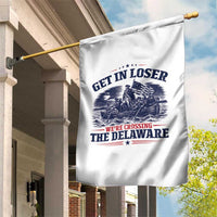 Get In Loser We're Crossing The Delaware Retro Garden Flag Distressed George Washington Boat Scene Patriotic American Revolution Humor