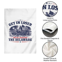 Get In Loser We're Crossing The Delaware Retro Garden Flag Distressed George Washington Boat Scene Patriotic American Revolution Humor