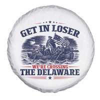 Get In Loser We're Crossing The Delaware Retro Spare Tire Cover Distressed George Washington Boat Scene Patriotic American Revolution Humor