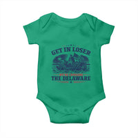 Get In Loser We're Crossing The Delaware Retro Baby Onesie Distressed George Washington Boat Scene Patriotic American Revolution Humor