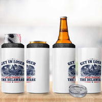 Get In Loser We're Crossing The Delaware Retro 4 in 1 Can Cooler Tumbler Distressed George Washington Boat Scene Patriotic American Revolution Humor