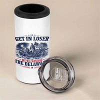 Get In Loser We're Crossing The Delaware Retro 4 in 1 Can Cooler Tumbler Distressed George Washington Boat Scene Patriotic American Revolution Humor