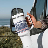 Get In Loser We're Crossing The Delaware Retro Tumbler With Handle Distressed George Washington Boat Scene Patriotic American Revolution Humor